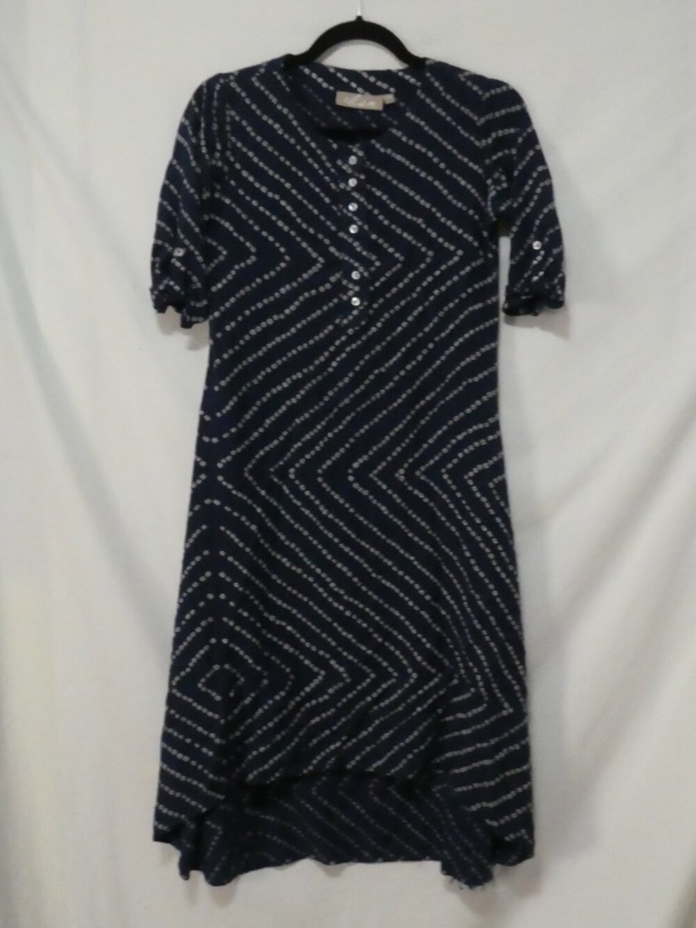 UTSA Navy and White Bandhani High-Low Kurta Dress - Size XS extra small